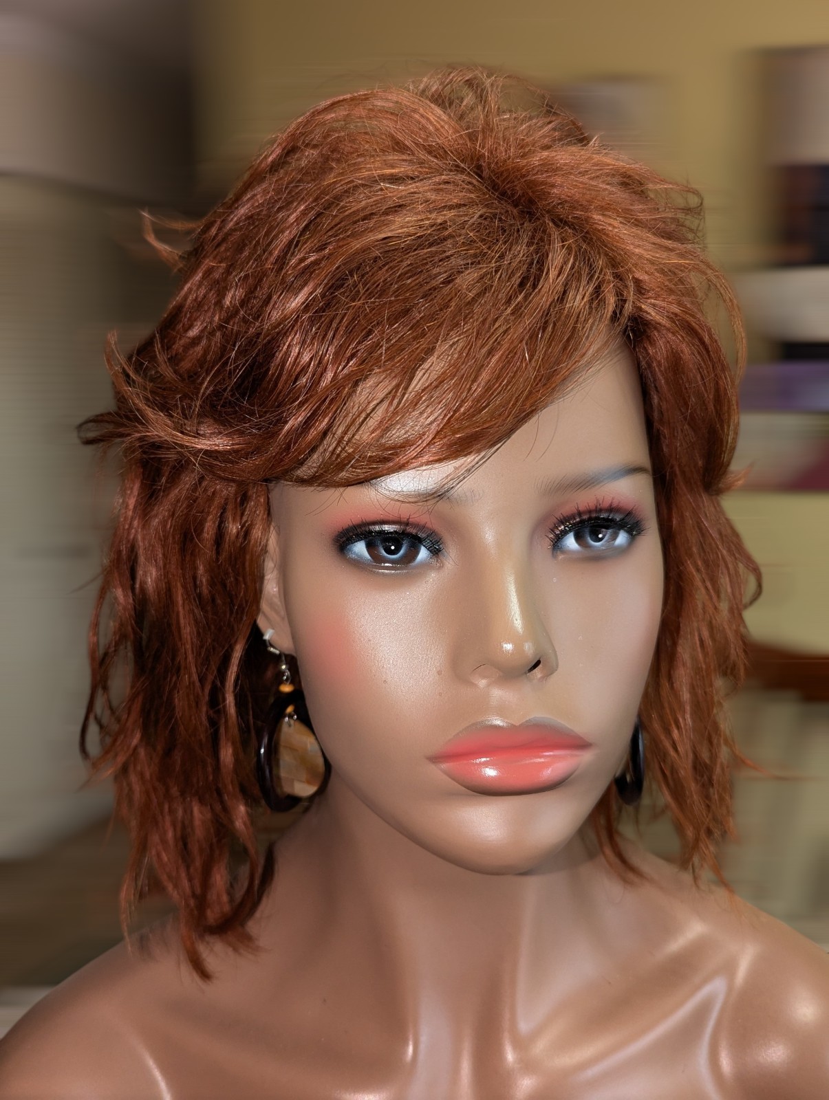 100% Human Hair Wig Light Arburn #30 Loose Wave Layered Cut Medium Cap 5-7″