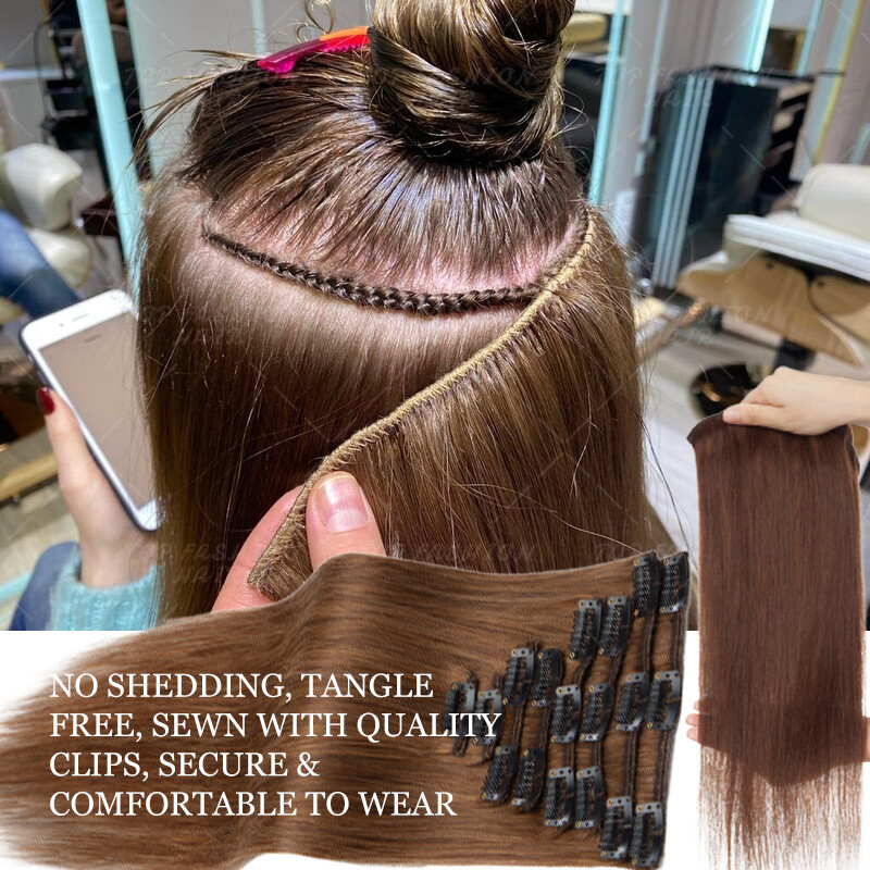 CLEARANCE Clip In 100% Remy 9A Remi Human Hair Extensions 8PCS Full Head 16-24″