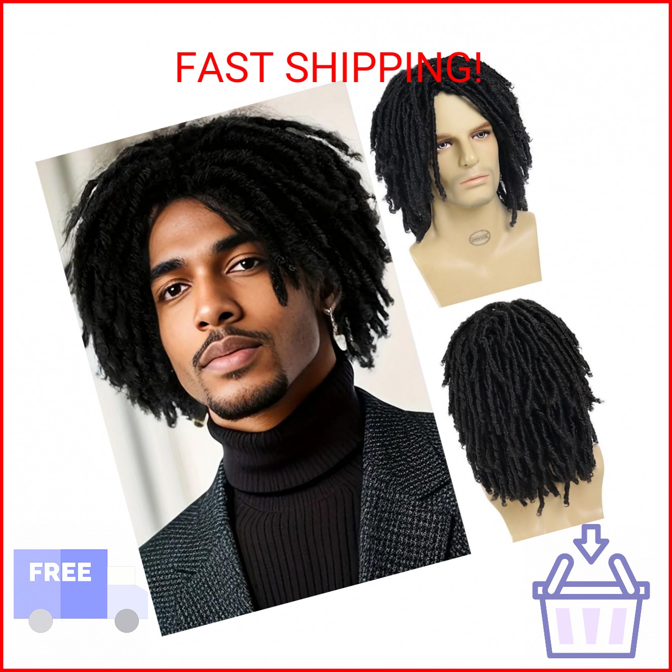 GNIMEGIL Short Braided Wigs for Man Afro Bob Black Crochet Twist Hair Dreadlocks