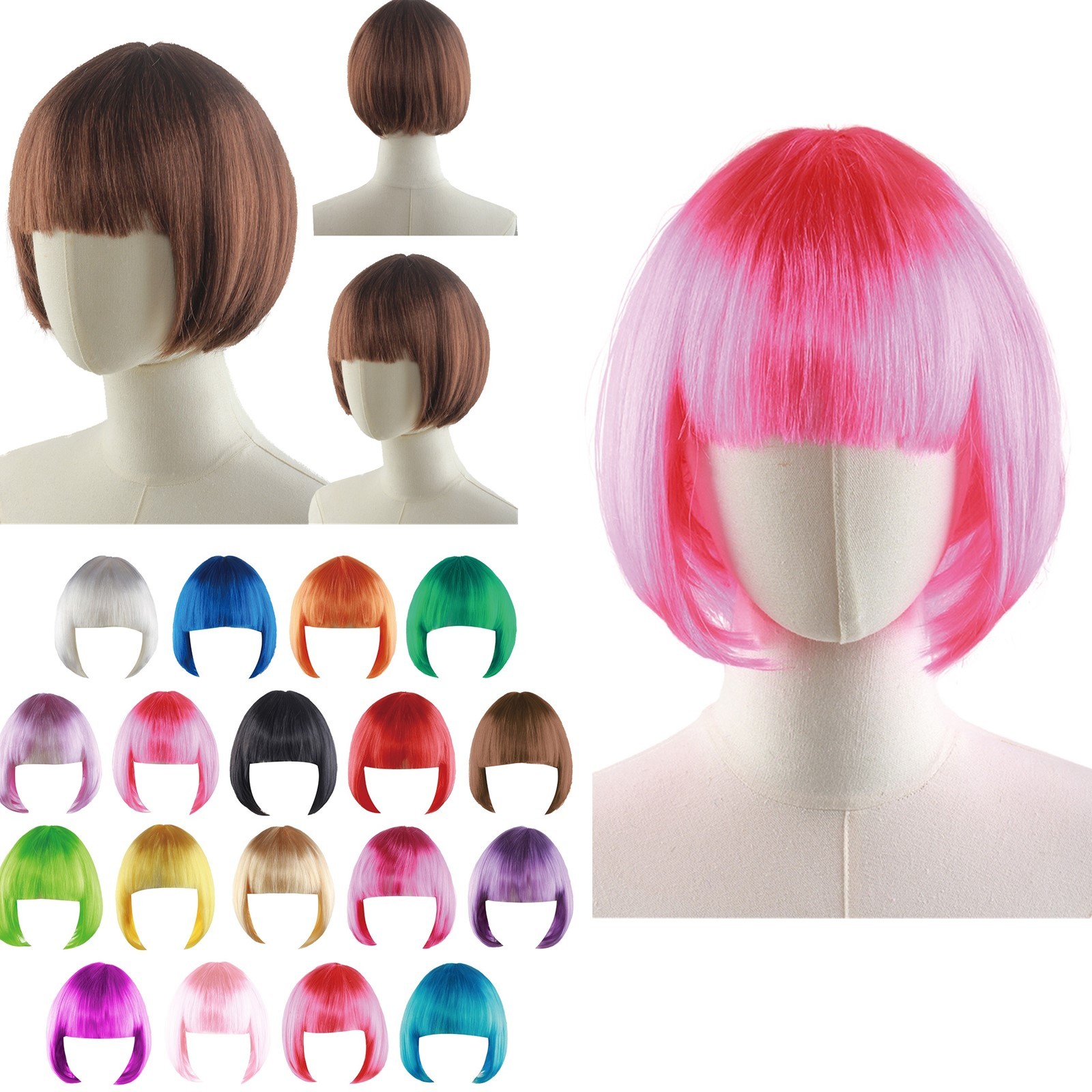 1Pcs Bob Wig With Bangs Hair Styling Accessory Short Bob Wig Blunt Bangs Wig