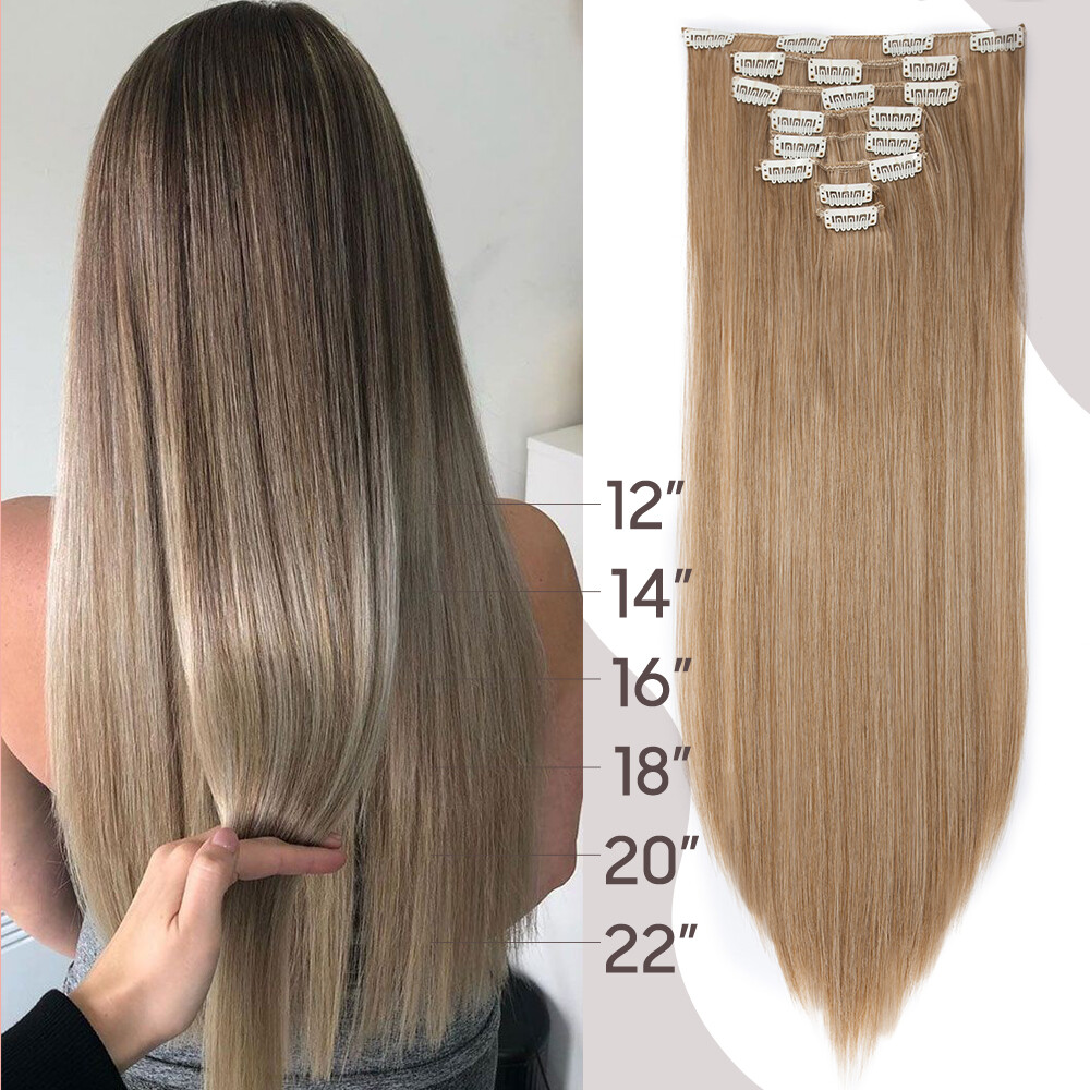 100% as remy human Hair Long Full Head Clip in on Hair Extensions Thick Ombre US