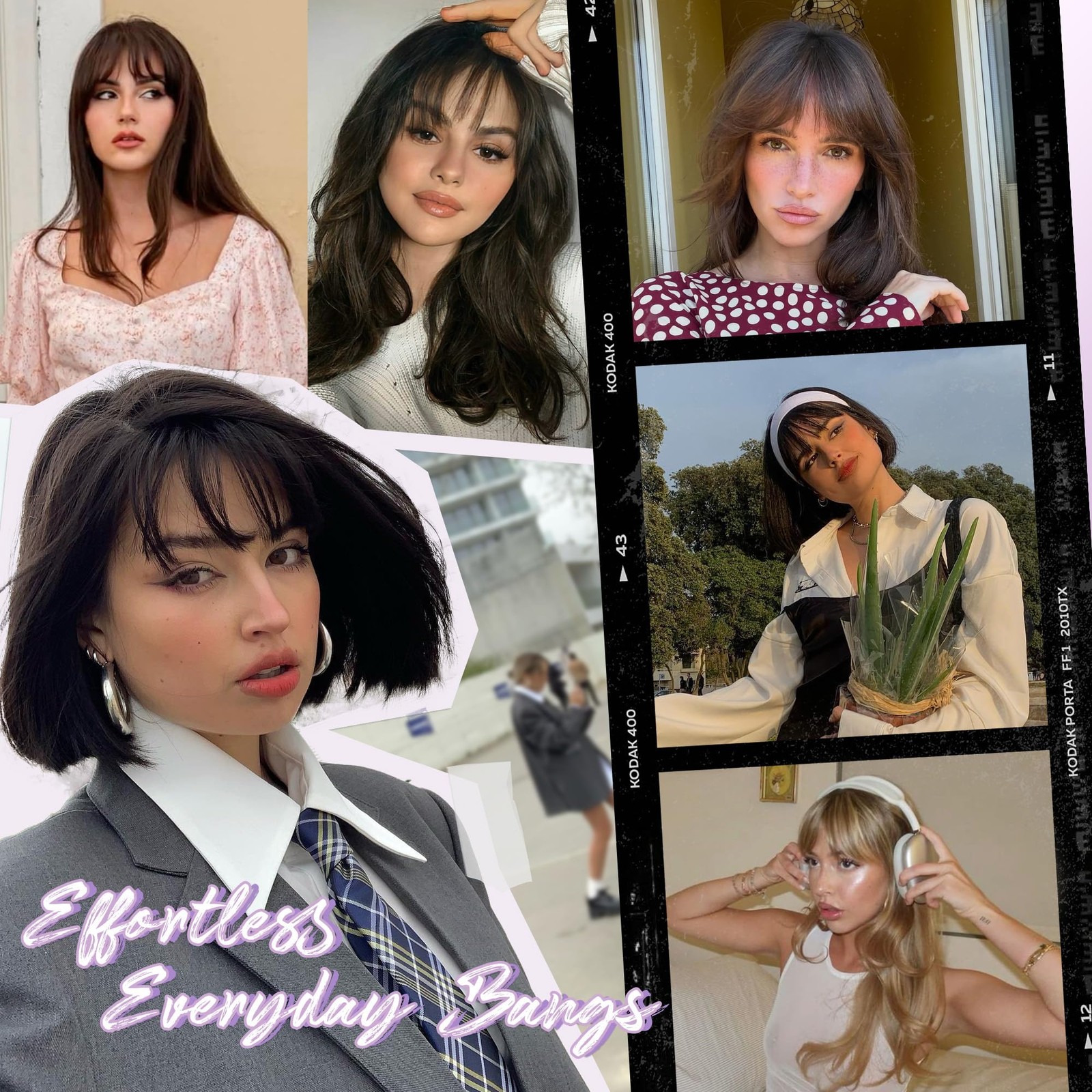 Bangs Hair Clip 100% Human Fringe with Temples Wispy French Brown Black