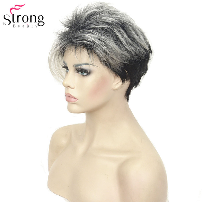 StrongBeauty Short Asymetrical Black Blonde Ombr Synthetic Women’s Wig
