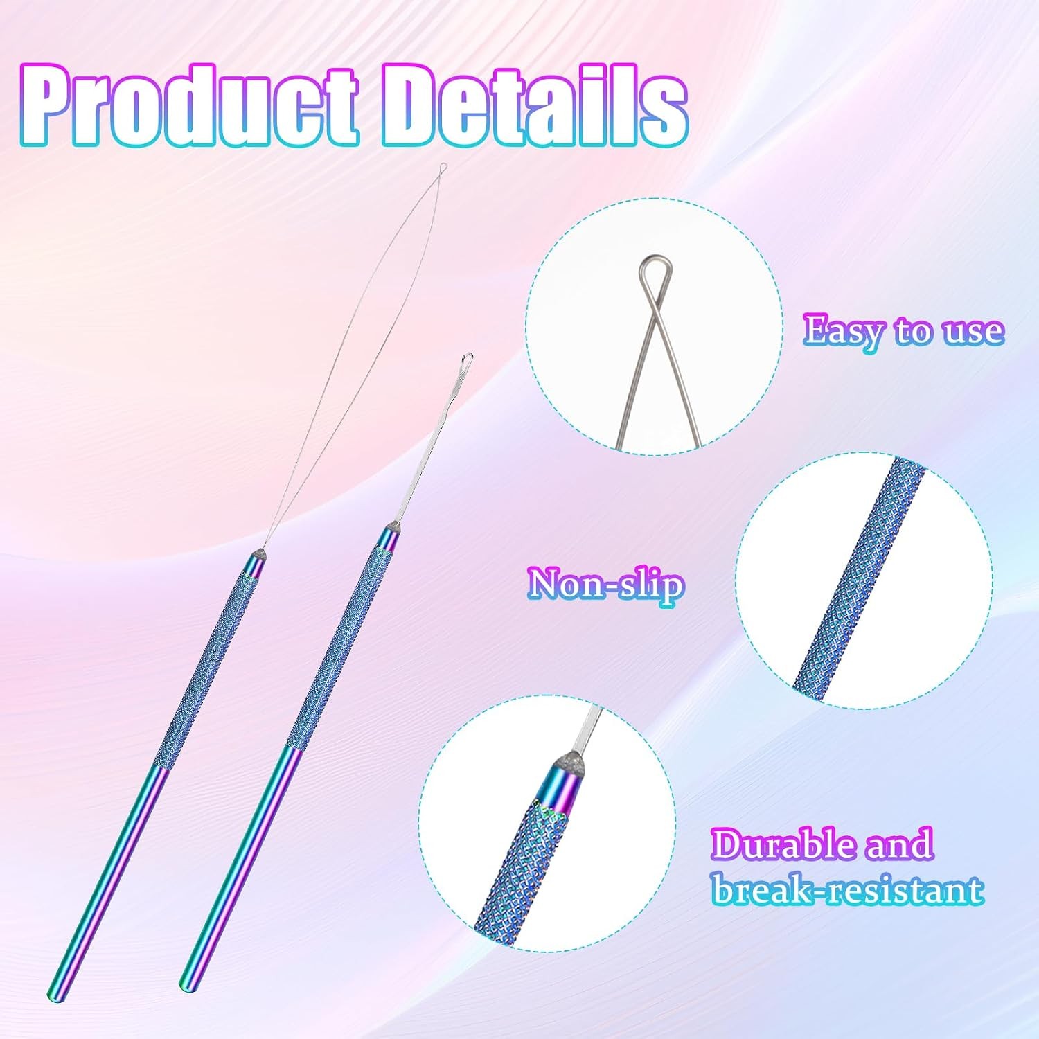 2 Pcs Hair Extension Tools Stainless Steel Loop Needle Pulling Hook Tool, Hair