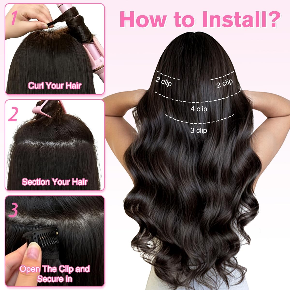 Balayage Clip In Hair Extensions Long Wavy 4PCS Highlight Curly Hair Extensio…