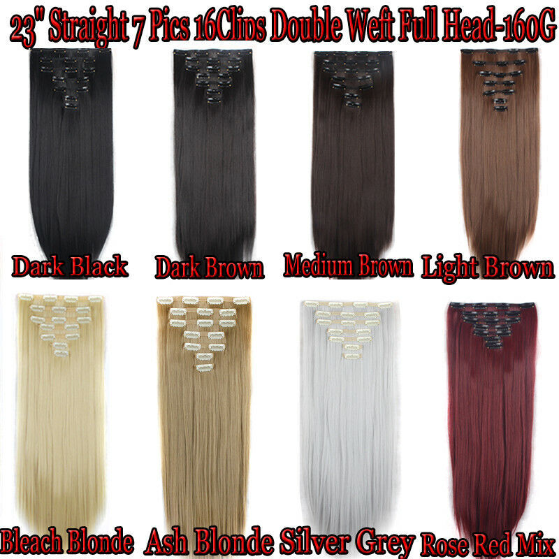 USA 7pcs Thick Synthetic Clip In Wavy Curly Straight Hair Extensions Full Head