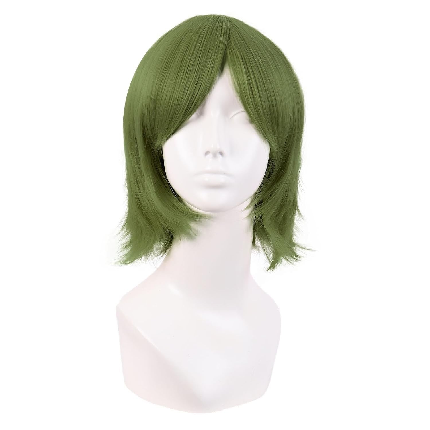 Heat Resistant 12 Inch Olive Green Short Wig with Bangs – Modern Cosplay
