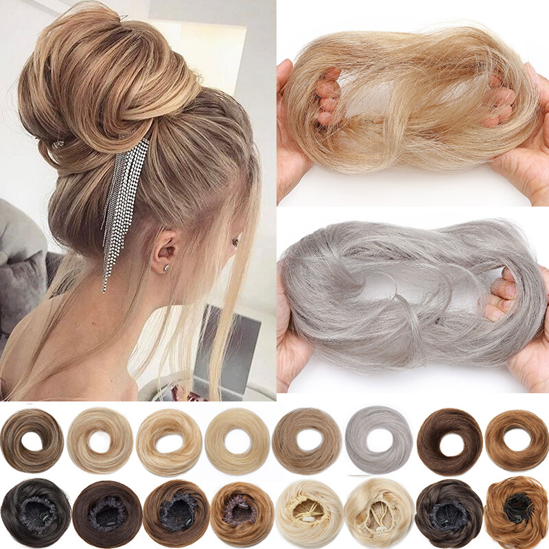 Ombre Scrunchie Messy Bun 100% Remy Human Hair Wrap Around Chignon Elasatic Bune