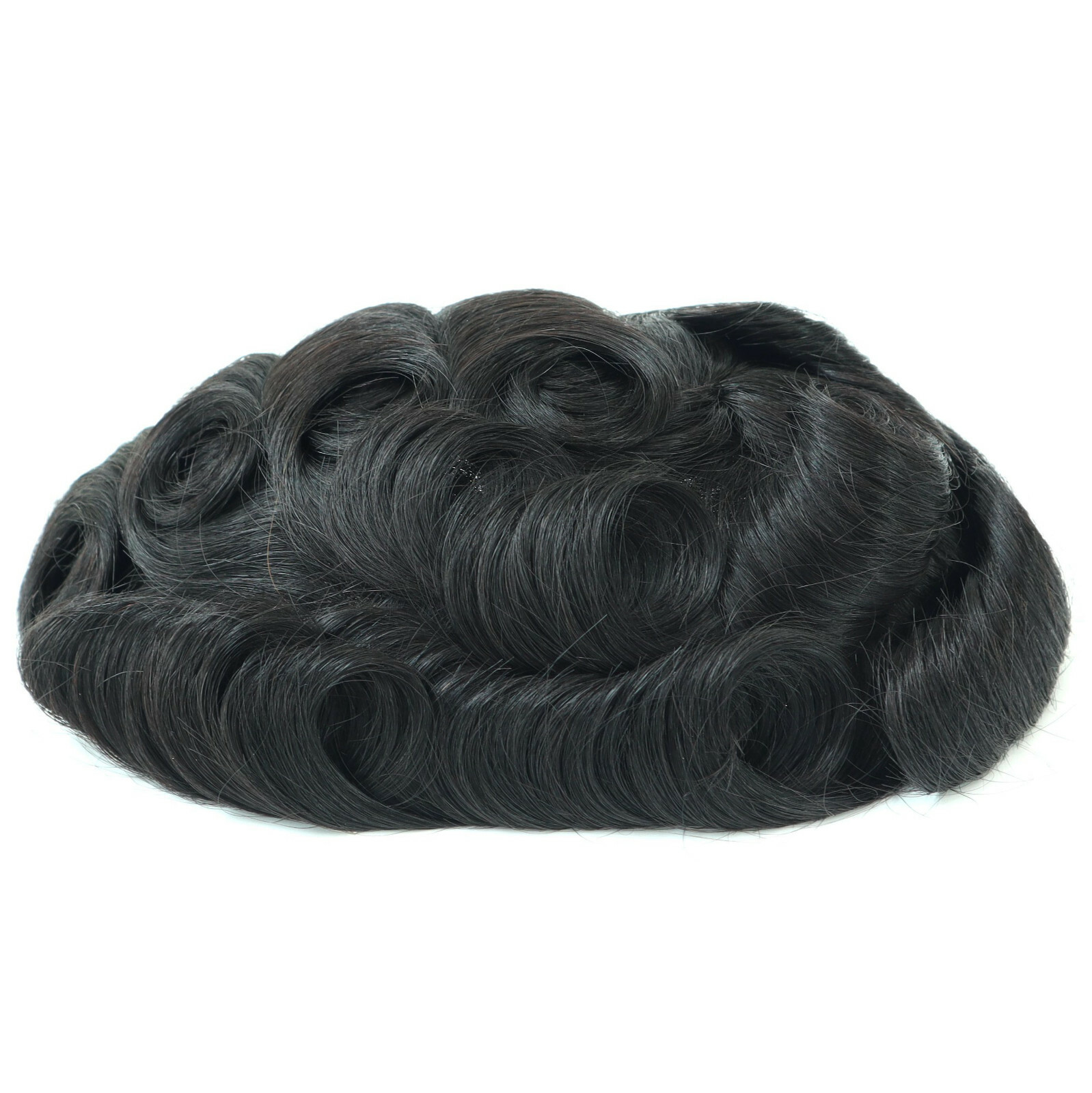 Natural Mens Toupoee Lace Front Hair Replacement System Black Hair Pieces #1B