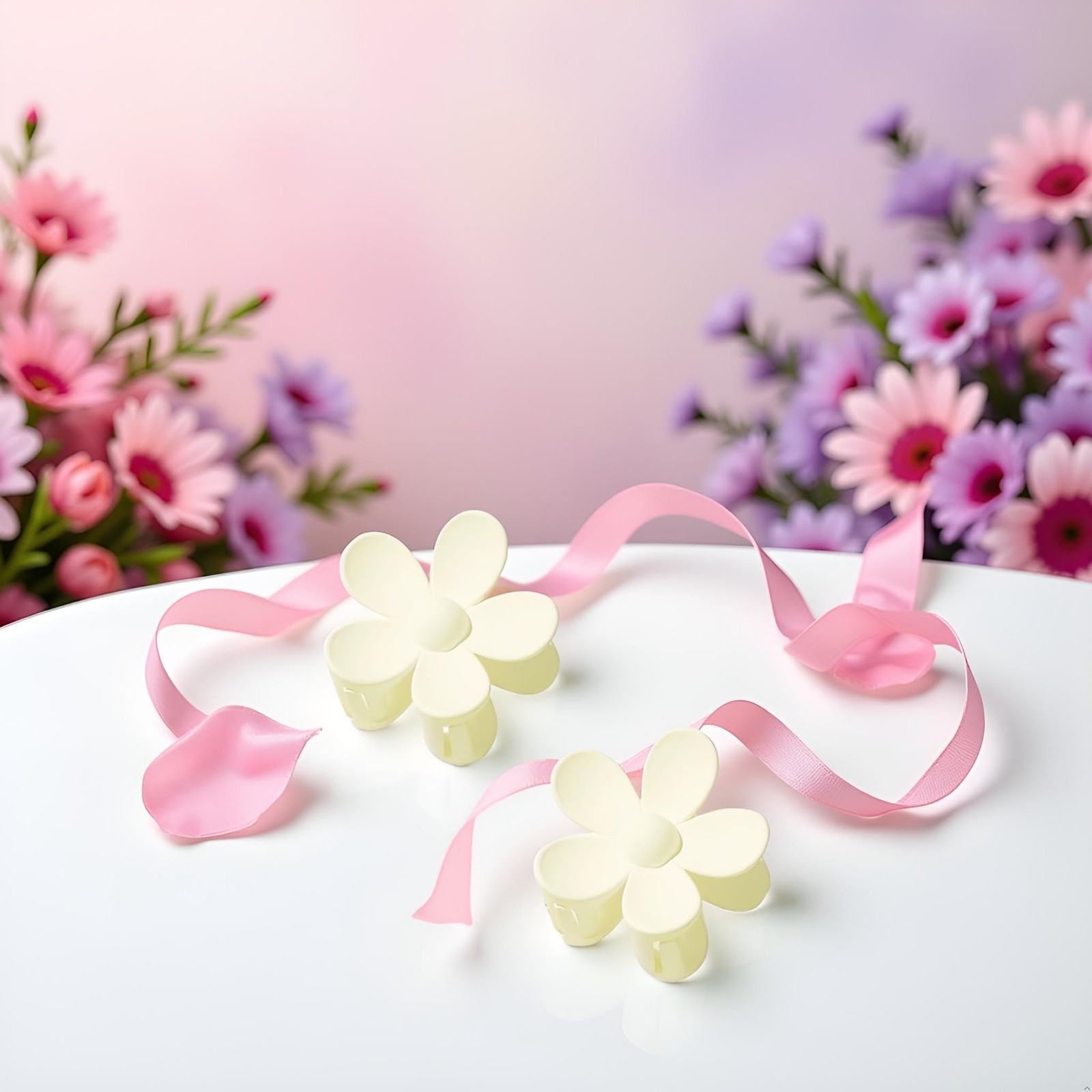 2Pcs White Cute Flower Hair Claw Clips – Big Thick 1 Count (Pack of 2),