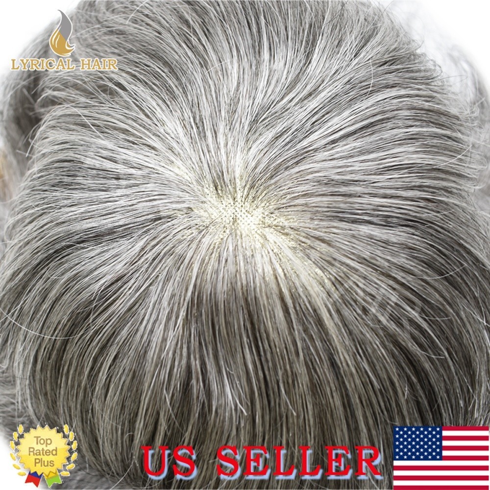 Lyrical Hair Mens Toupee Monofilament Wig Human Hair System Black Grey Hairpiece
