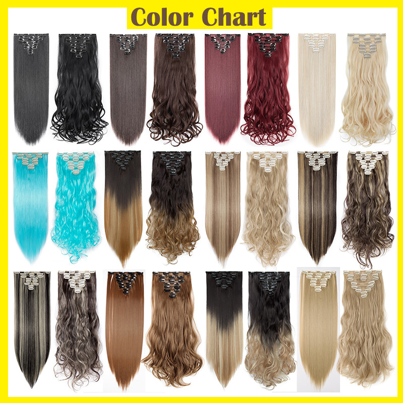 100% Real Natural Clip in Hair Extensions Full Head Thick 8Piece Long Wavy Ombre