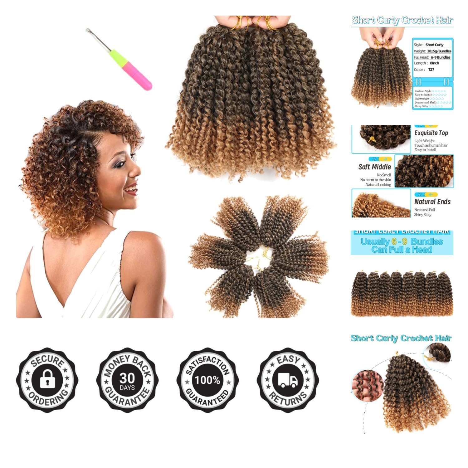 8 Inch Short Passion Twist Hair 6 Bundles Marlybob Crochet Hair Kinky Curly C…