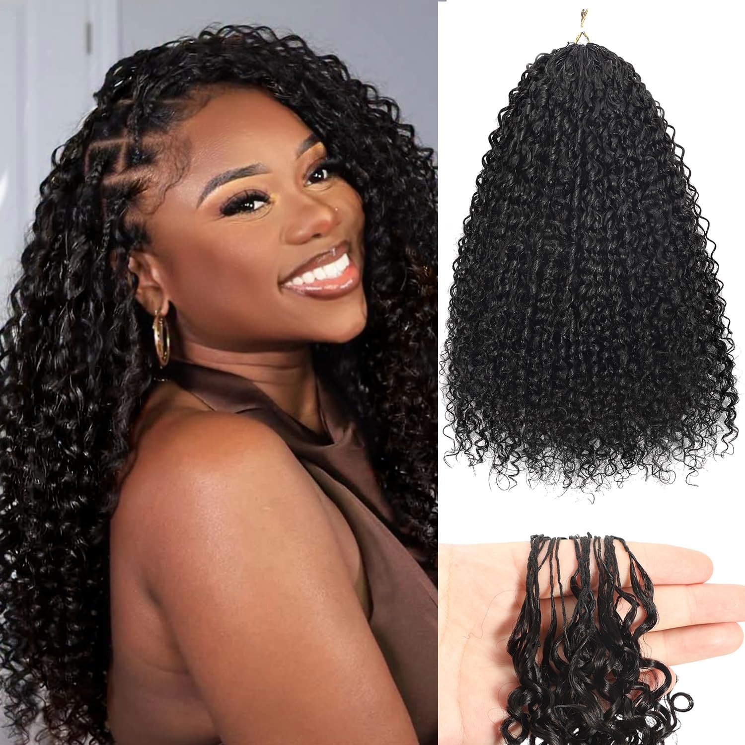 Afro Kinky Curly Human Crochet Hair, Knotless Pre-Separated Miracle Knots Fea…