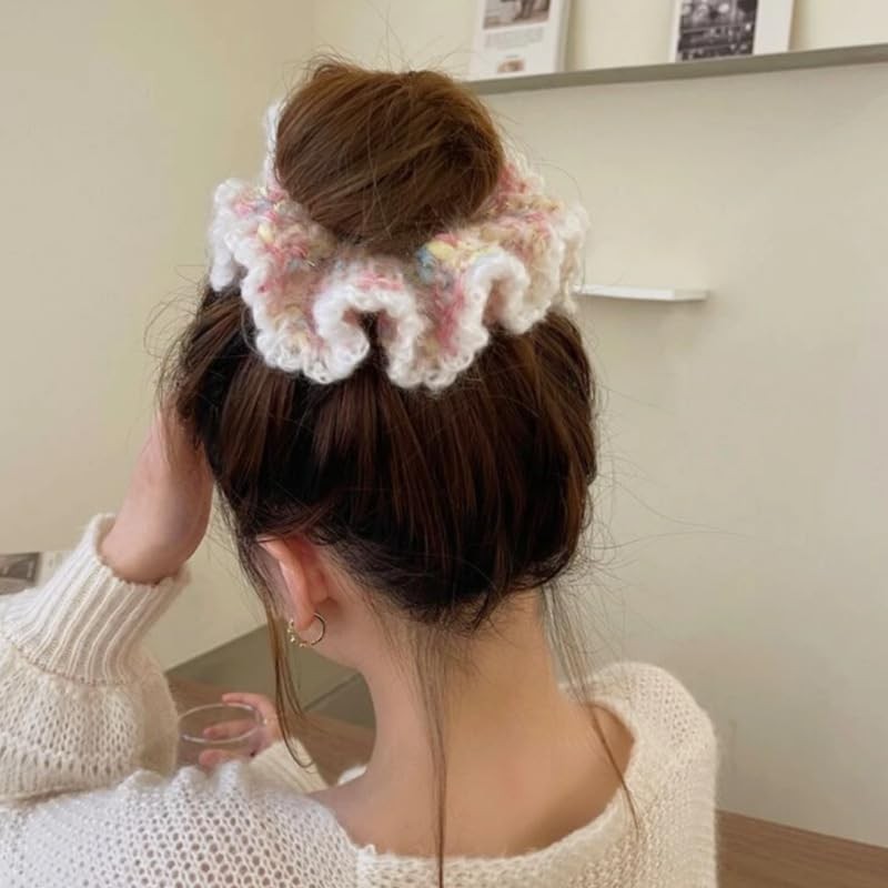 Scrunchies for Women’s Hair Sweet Pink Knit Scrunchies for Long Thick Curly
