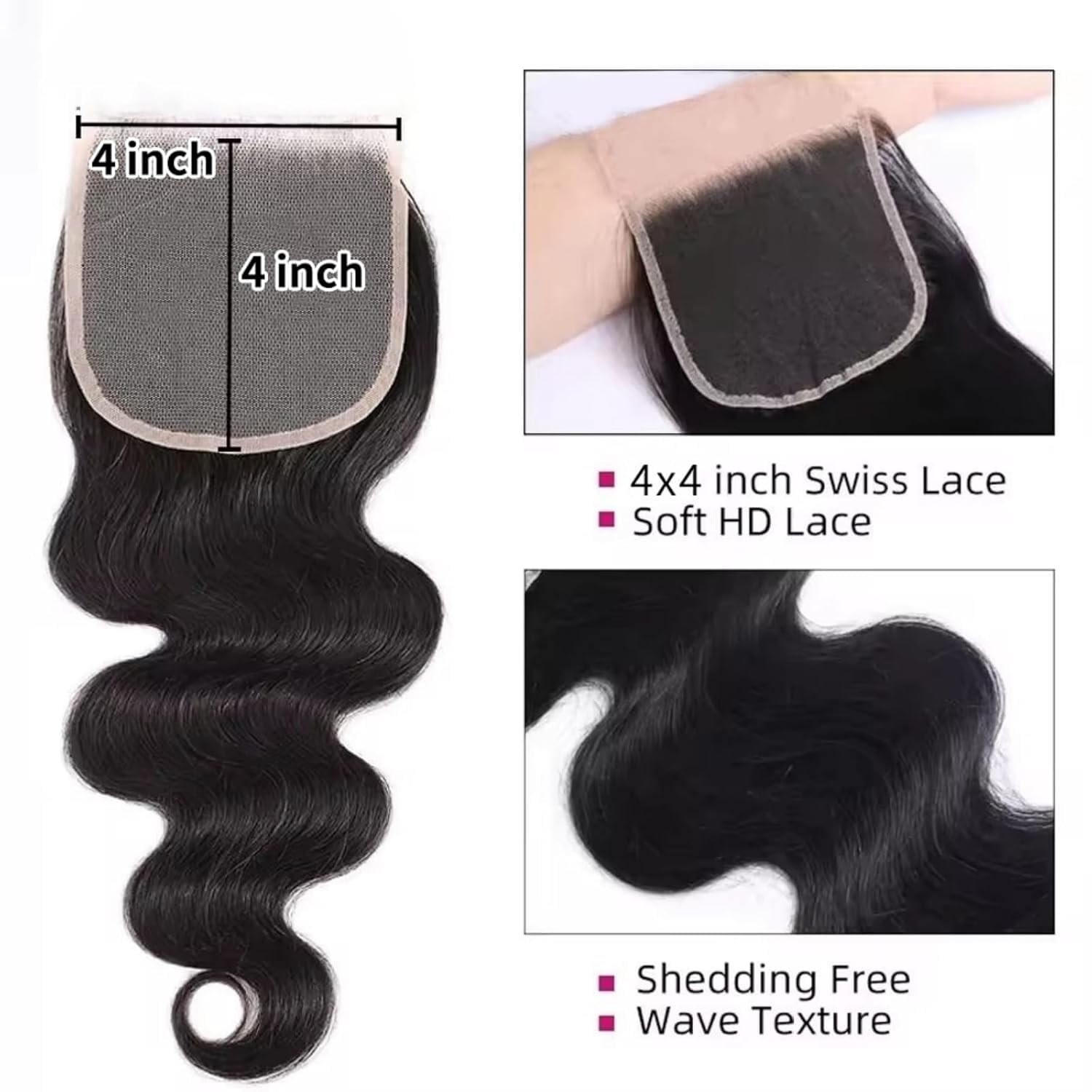 Shwair Brazilian Body Wave Virgin Lace Closure20 22 24 With18 Closure Human