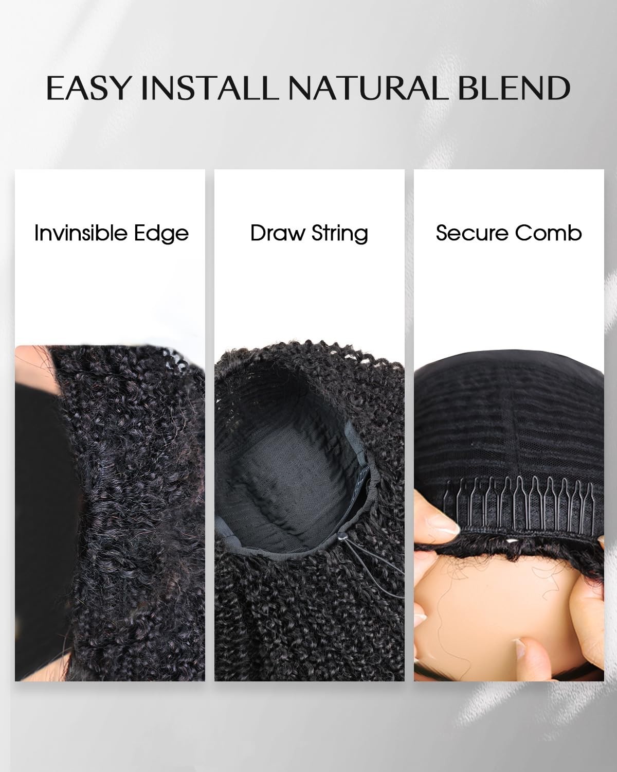 200% Density Curly Half Wig Human Hair – Glueless 3-in-1 Headband Wig 20