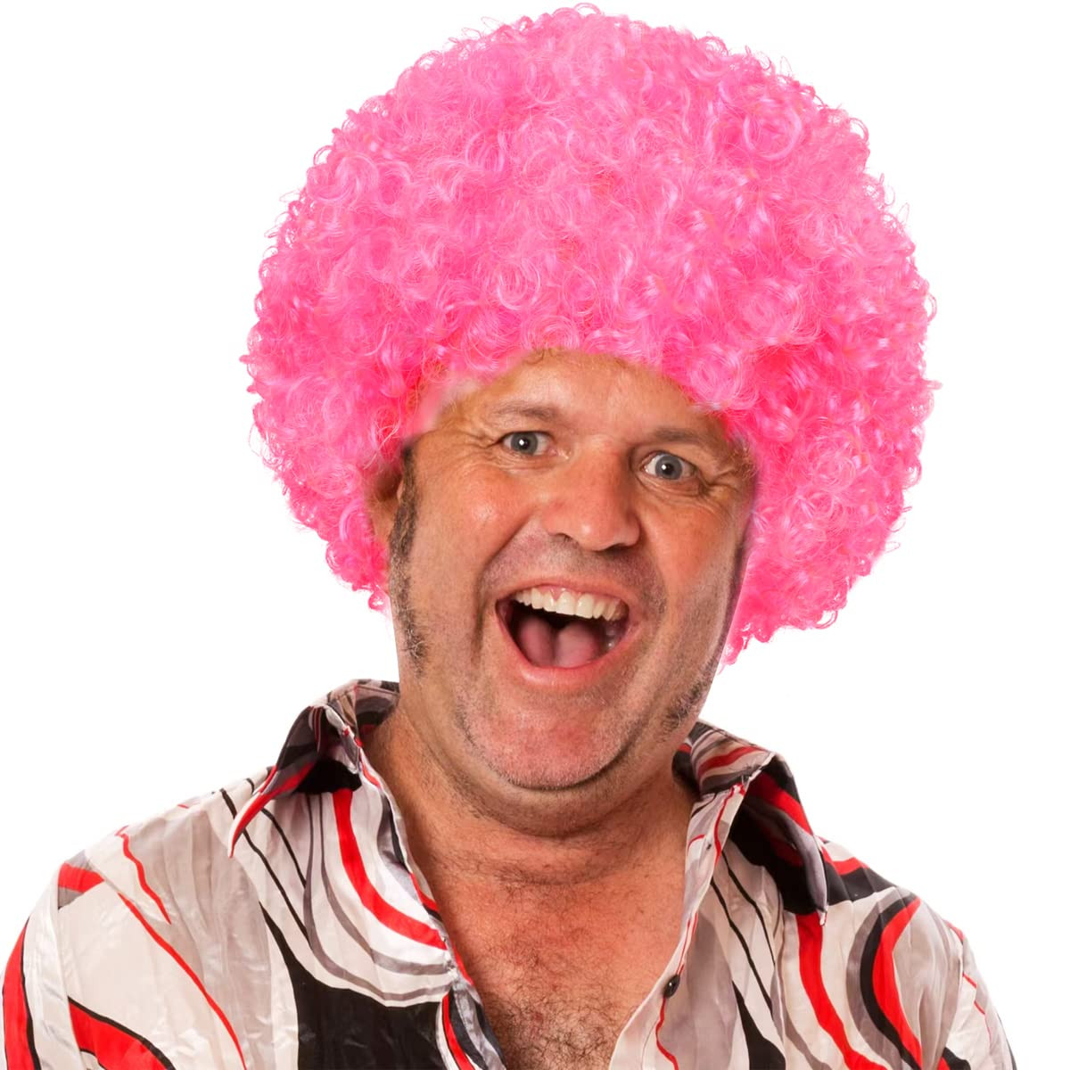 Unisex Short Fluffy Afro Wigs-Women Men Kinky Curly Disco Hippie Wig for Pink