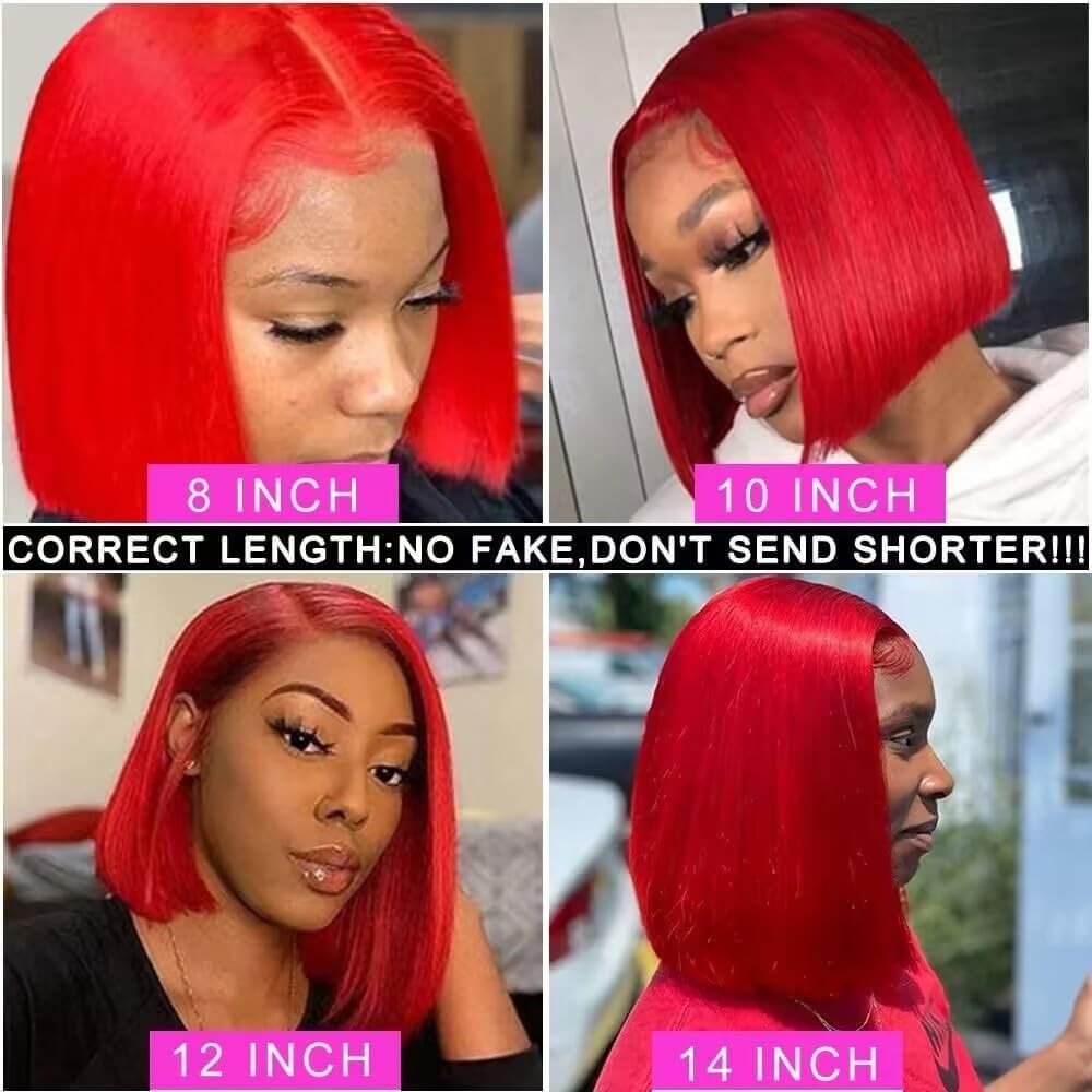 Panda Angel Red Bob Wig Human Hair 13X4 Straight Hd Bob Lace Front Wigs Human