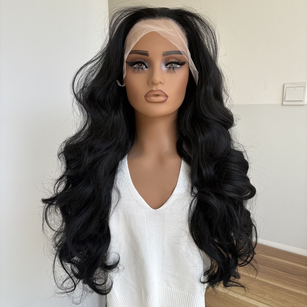 Natural Black Women HD Lace Front Wig Long Wavy Heat Resistant Hair