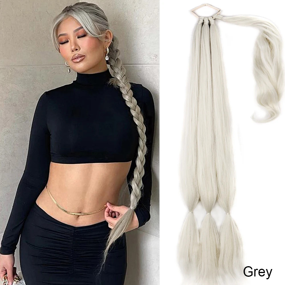 Black Brown Blonde Braided Ponytail Extensions Synthetic Fake Hair For Women