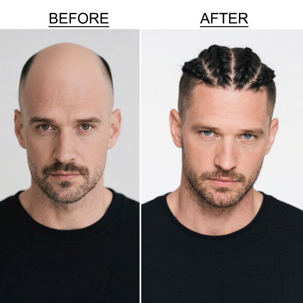 US Cornrow Braded Toupee for Black Men Box Braided Human Hair Replacement System