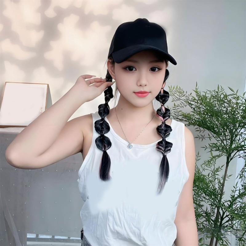 Braided Curls Baseball Cap Wigs Integrated Synthetic Hair for Casual Wear