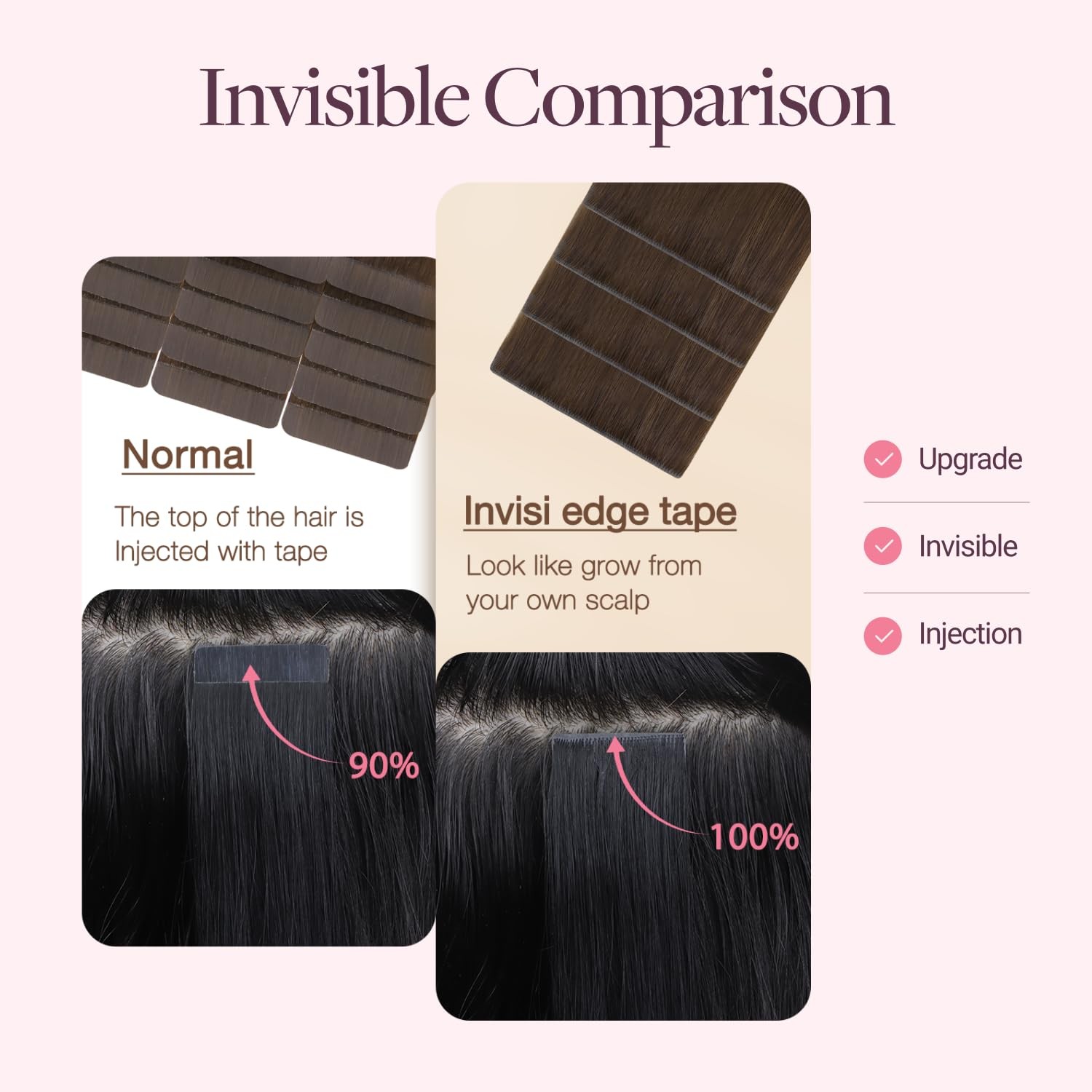 Invisi Edge Wide Tape in Hair Extensions,4A Chocolate Brown,4pcs 20inch 20g, …