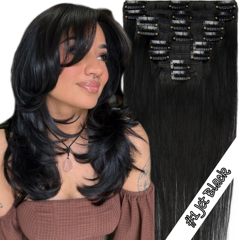 9A CLEARANCE 100% Human Hair Extensions Clip In Real Remy Hair Full Head/Caramel