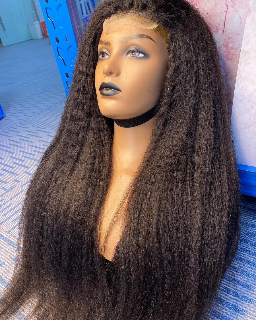 Kinky Straight 13X6 Lace Front Wig Human Hair 5.5×4.5 Silk Top Base Closure Wigs