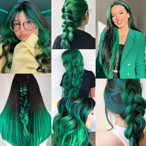 22 inch Colored Hair Extensions, Multi-colors Party Highlights Clip Dark Green