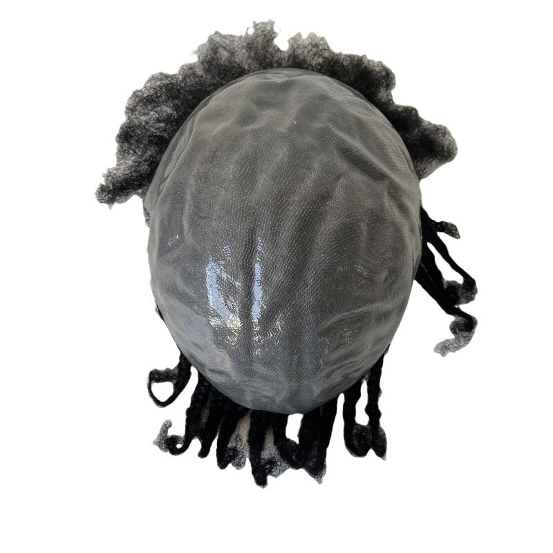 Afro Curly Braids Toupee 8×10 Full PU Hairpiece for Men Topper Human Hairpiece