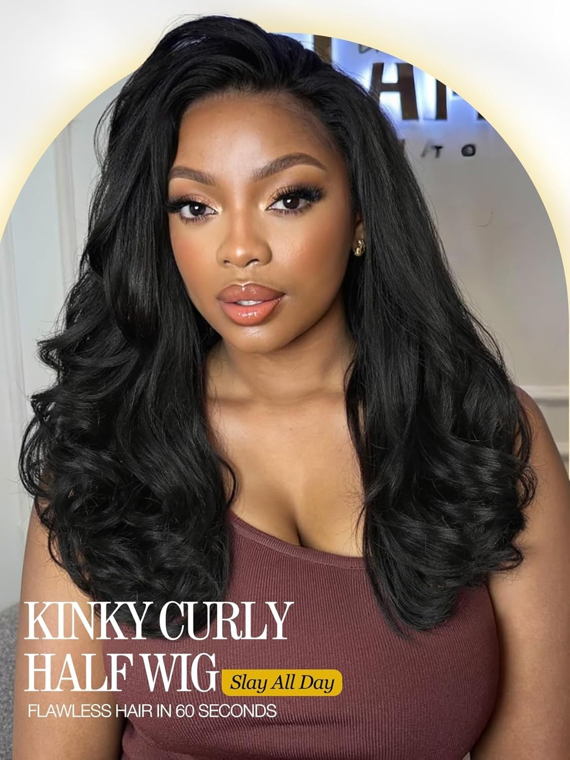 quickwig Yaki Curly Half Wig Body Wave Glueless Wigs 3 In 1 Seamless Kinky Half