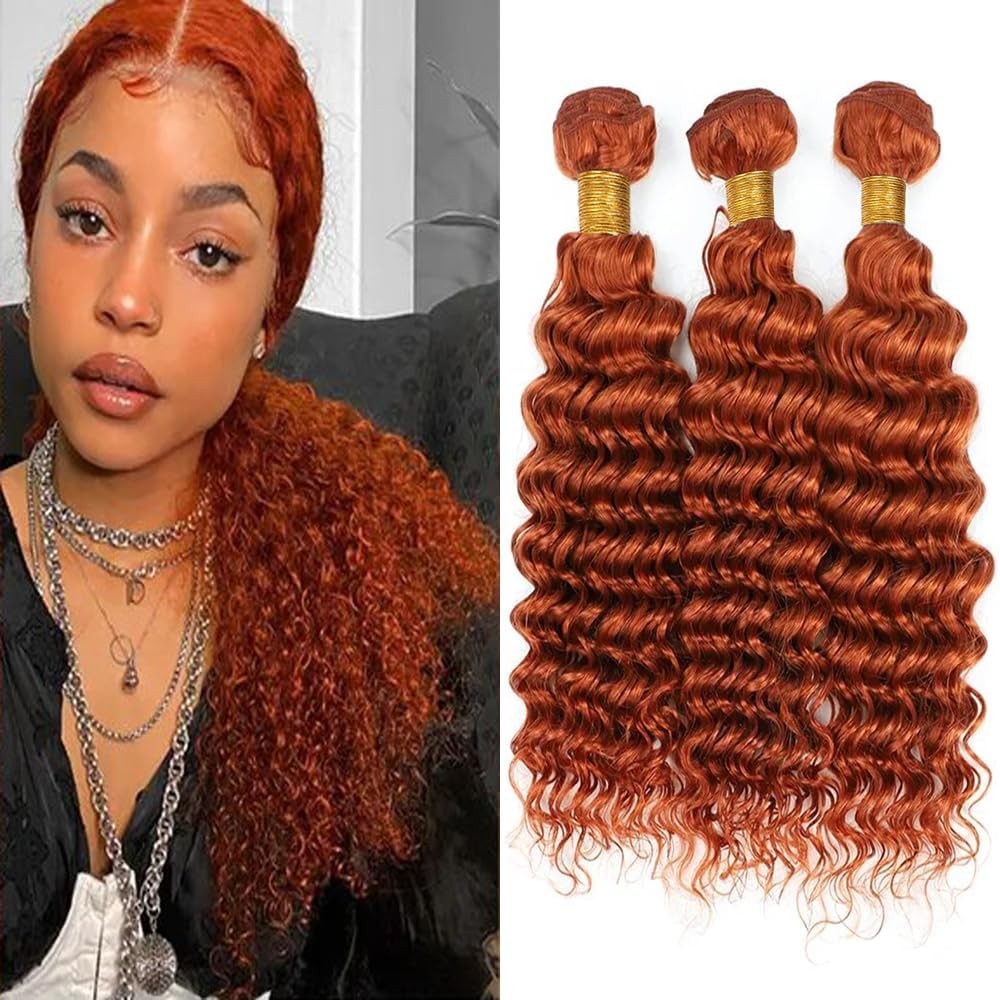 Luxvogue Bundles Human Hair 26 28 30 Inch Deep Wave Orange Ginger Bundles