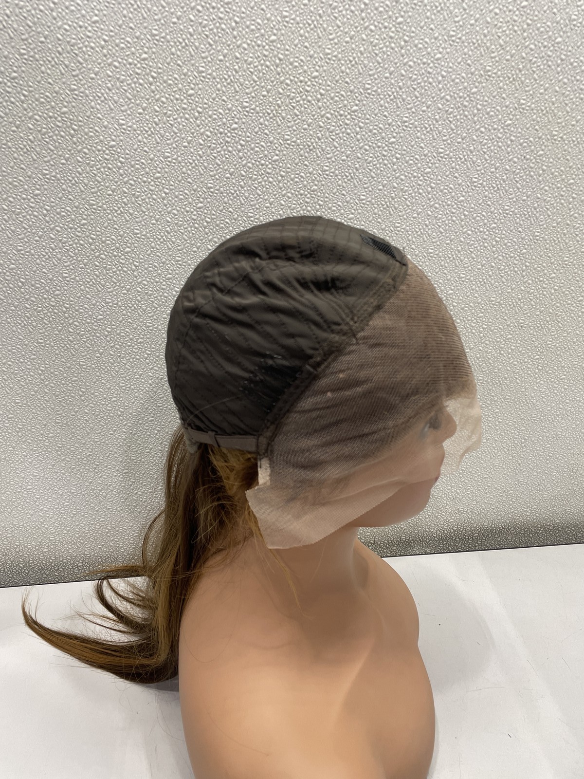 Brown With Highlights Straight Human Hair Blend Glueless Lace Front Wig, 24″