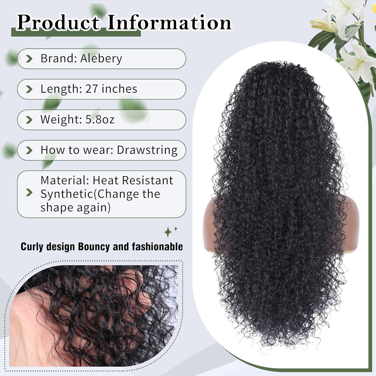NEW – ALEBERY 27IN DRAWSTRING PONYTAIL DEEP CURLY MIXED HAIR BLACK