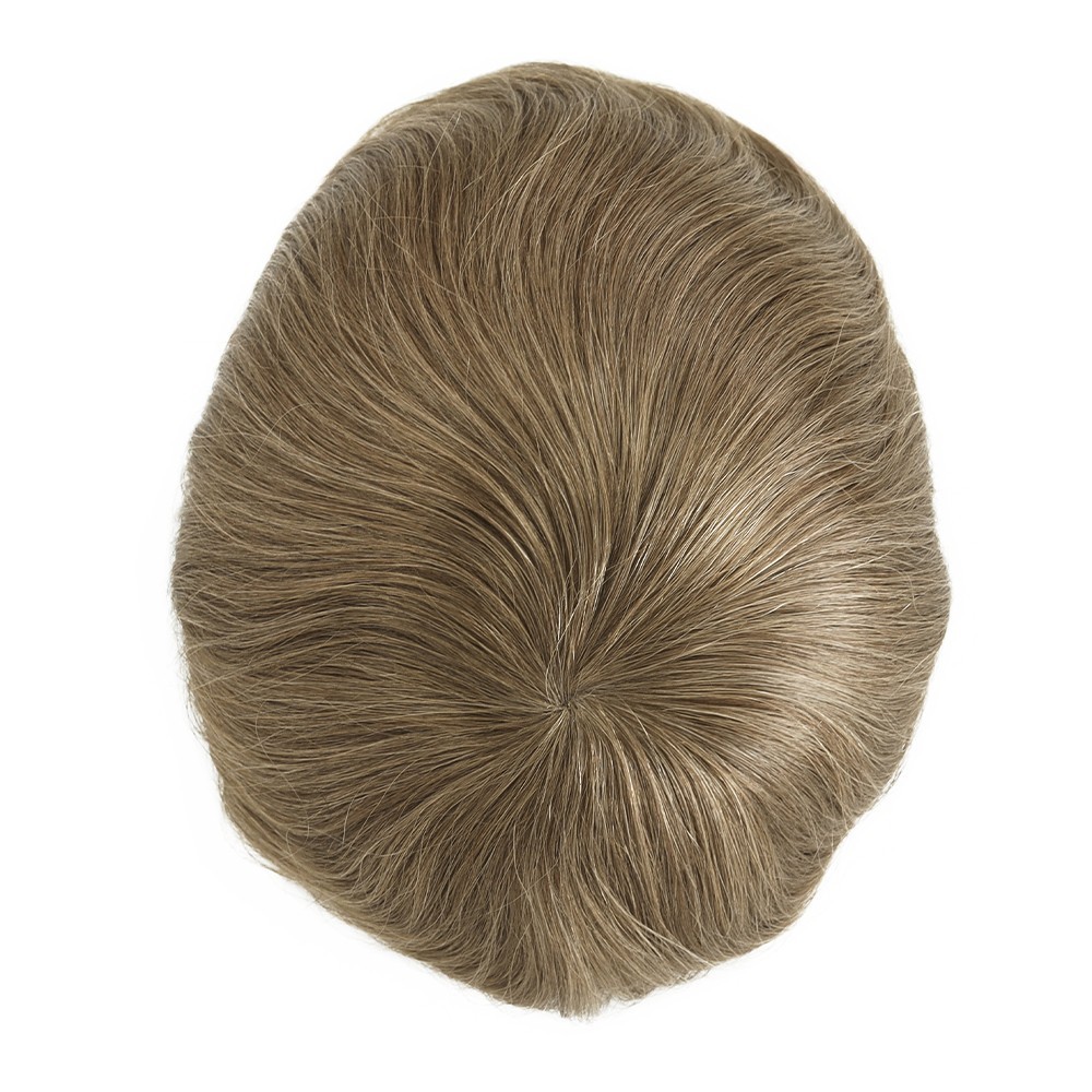 Mens Toupee Full Poly Skin Injected PU Human Hair System Replacement Wig for Men