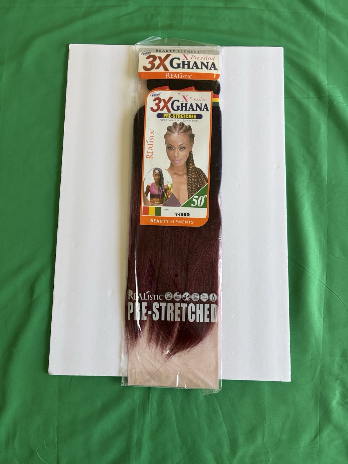 Realistic 50” 3X GHANA PRE STRETCHED 100% Kanekalon – Color T1BBG Brand New
