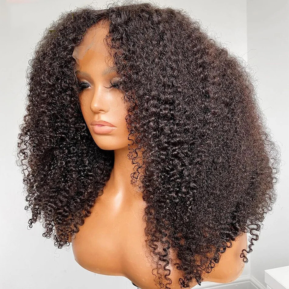 Glueless 13×6 Lace Frontal Wig 4B 4C Afro Kinky Curly Human Hair Pre Plucked