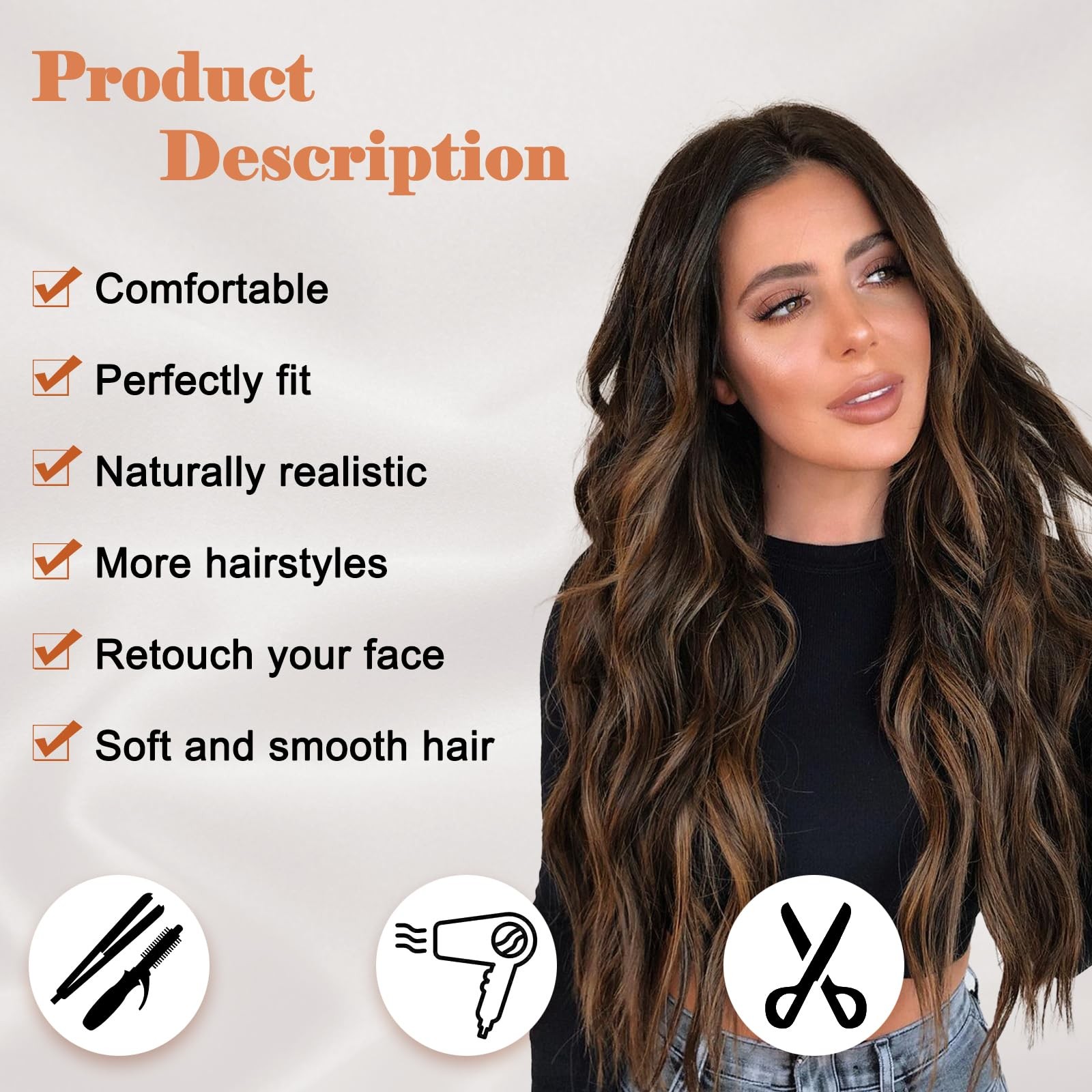26 Inch Long Curly Middle Part Synthetic Heat Resistant Fiber Wig for Women -…