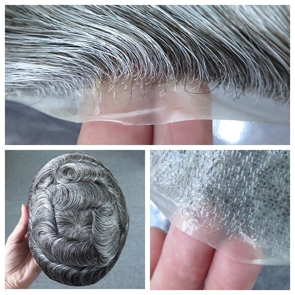 Natural Hairline Mens Thin Skin Toupee Hairpieces Hair Replacement System #1B50