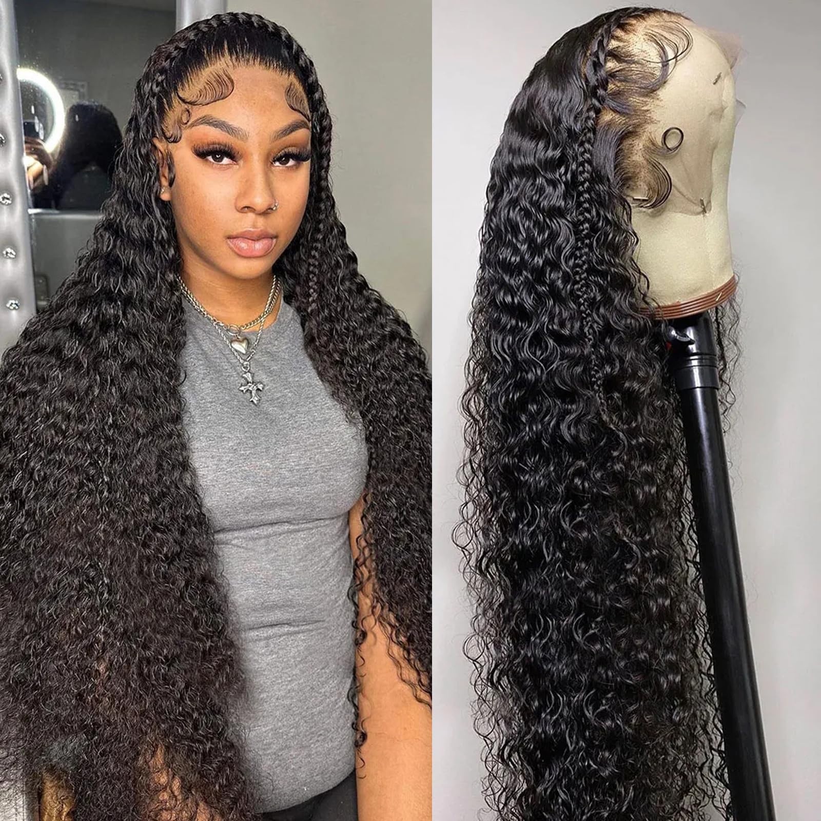 30″ 13×6 Water Wave Lace Front Wig – HD Transparent, Glueless, Pre-Plucked, Deep