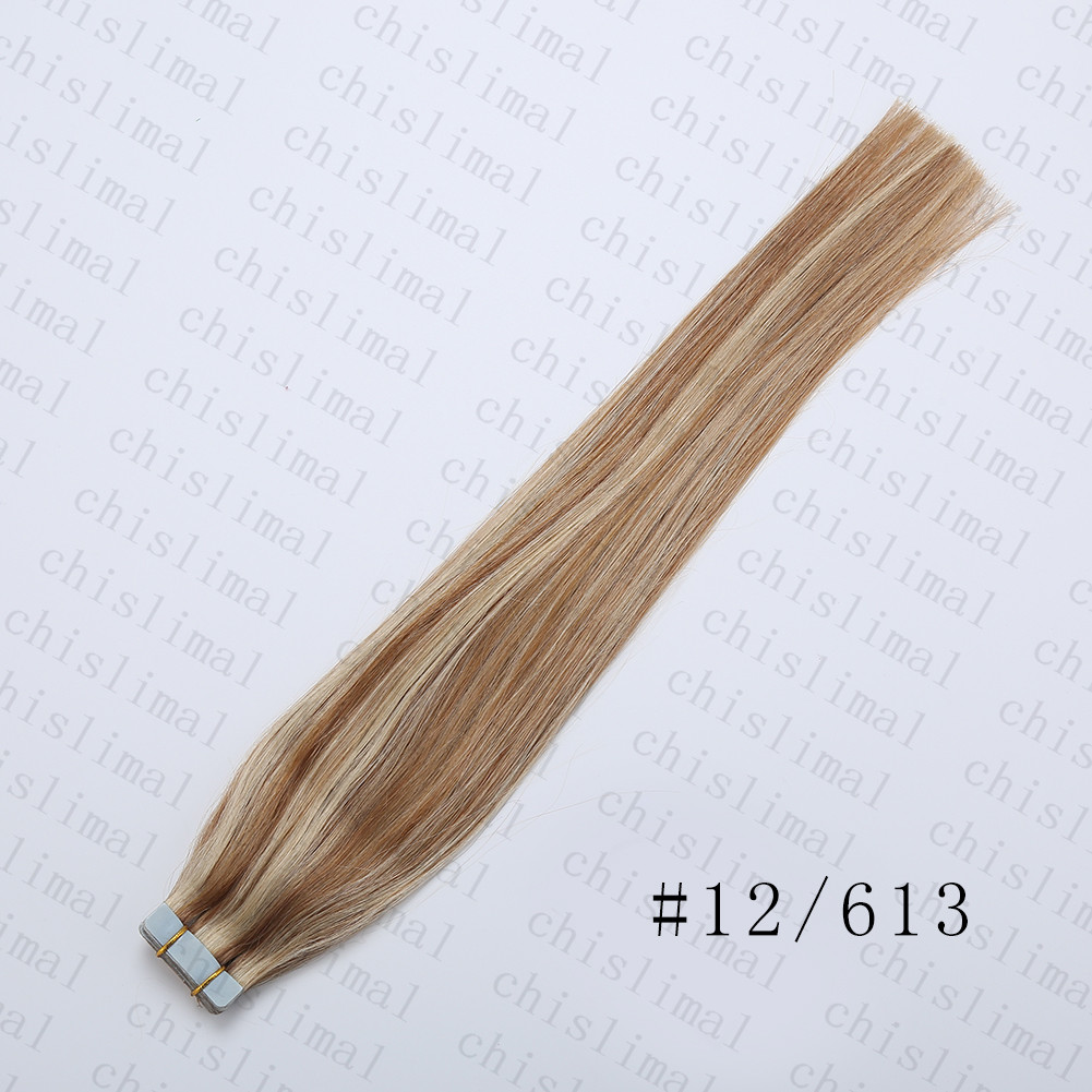 7AAA+ 16inch To 26inch Tape In Remy Human Hair Extensions PU Skin Weft full head
