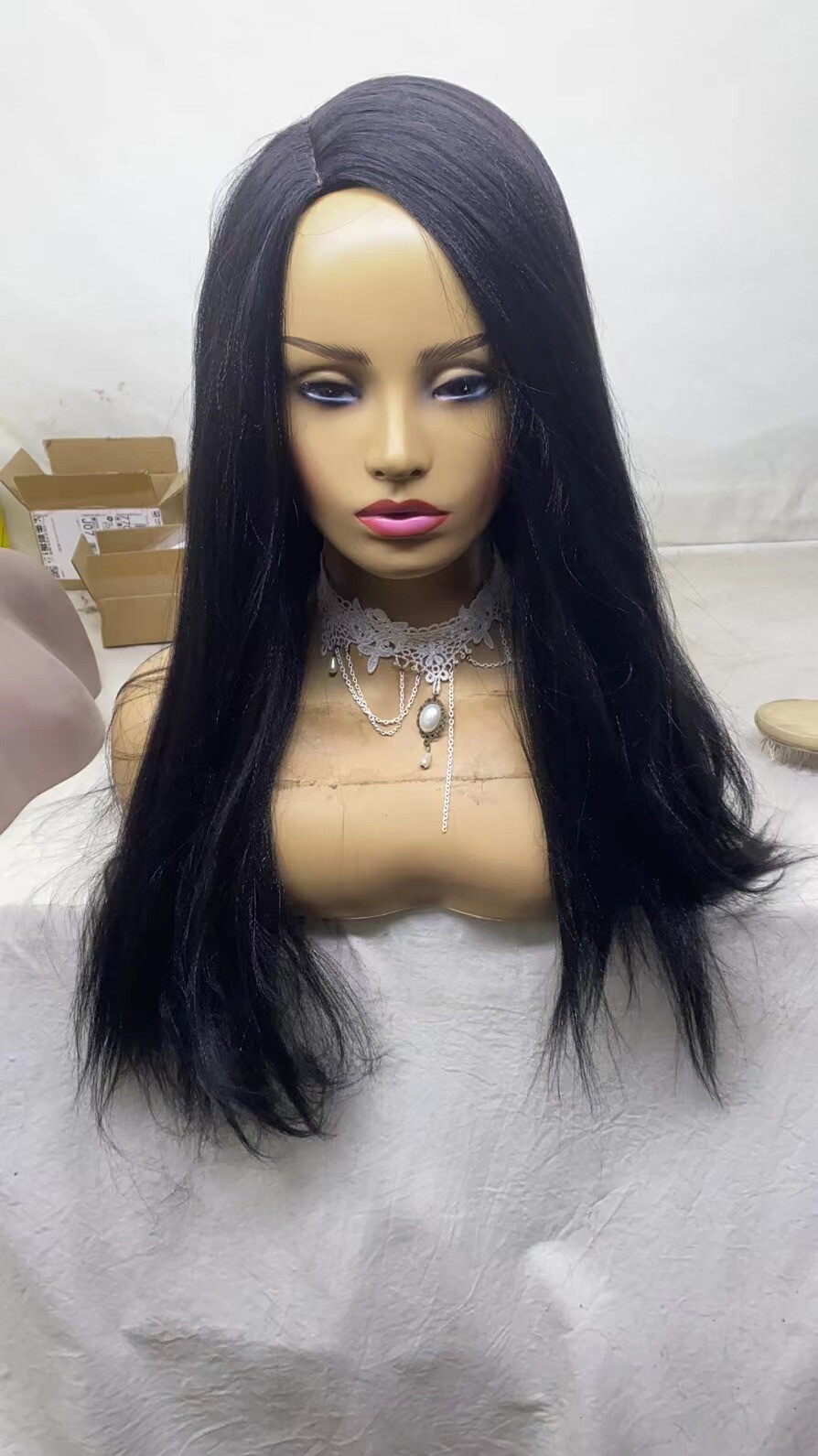 Long Straight Yaki Wig Sexy Black High Temperature Fiber Hair For Black Women US