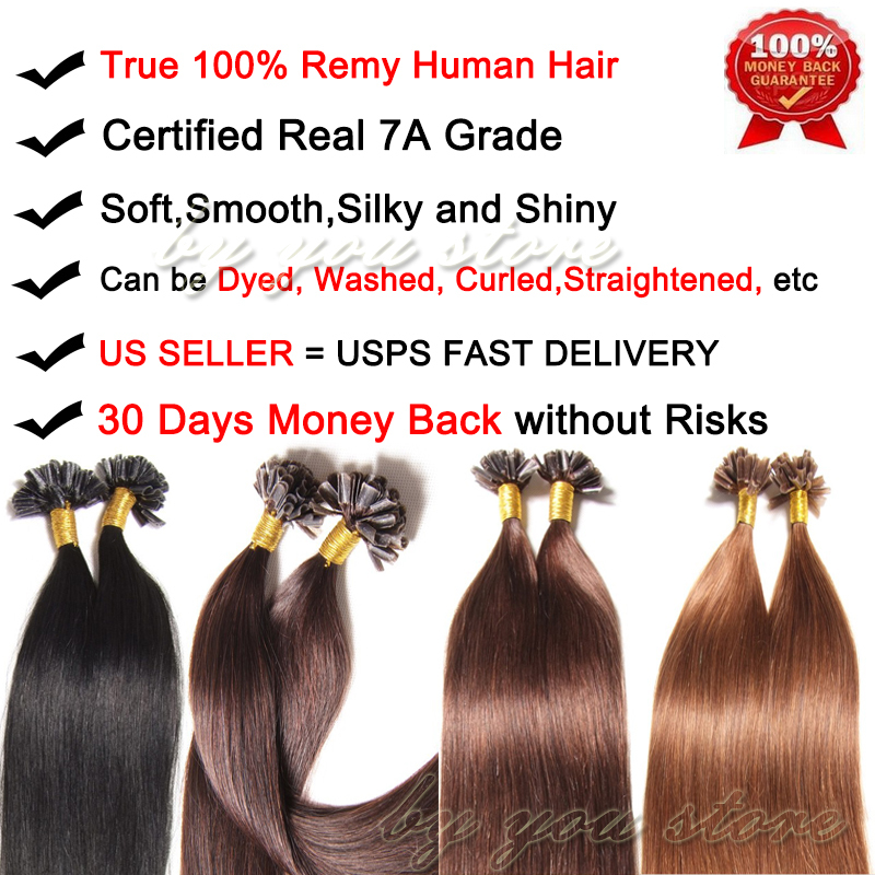 50/100/200S 7A Pre Bonded Keratin U Tip Nail Remy Real Human Hair Extensions 1g