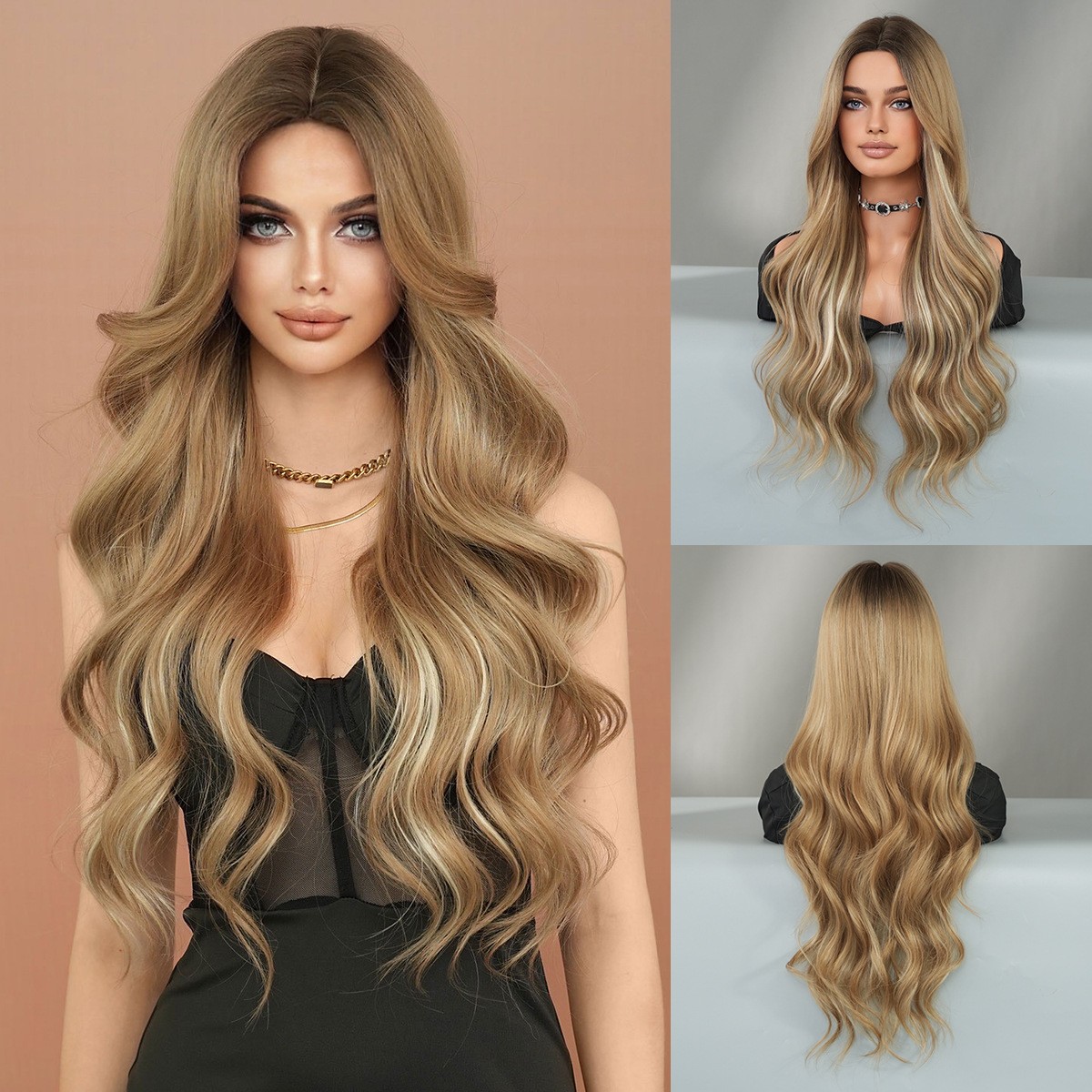 Multi Color Optional Middle Part Highlight Long Curly Wig Body Wave Synthetic