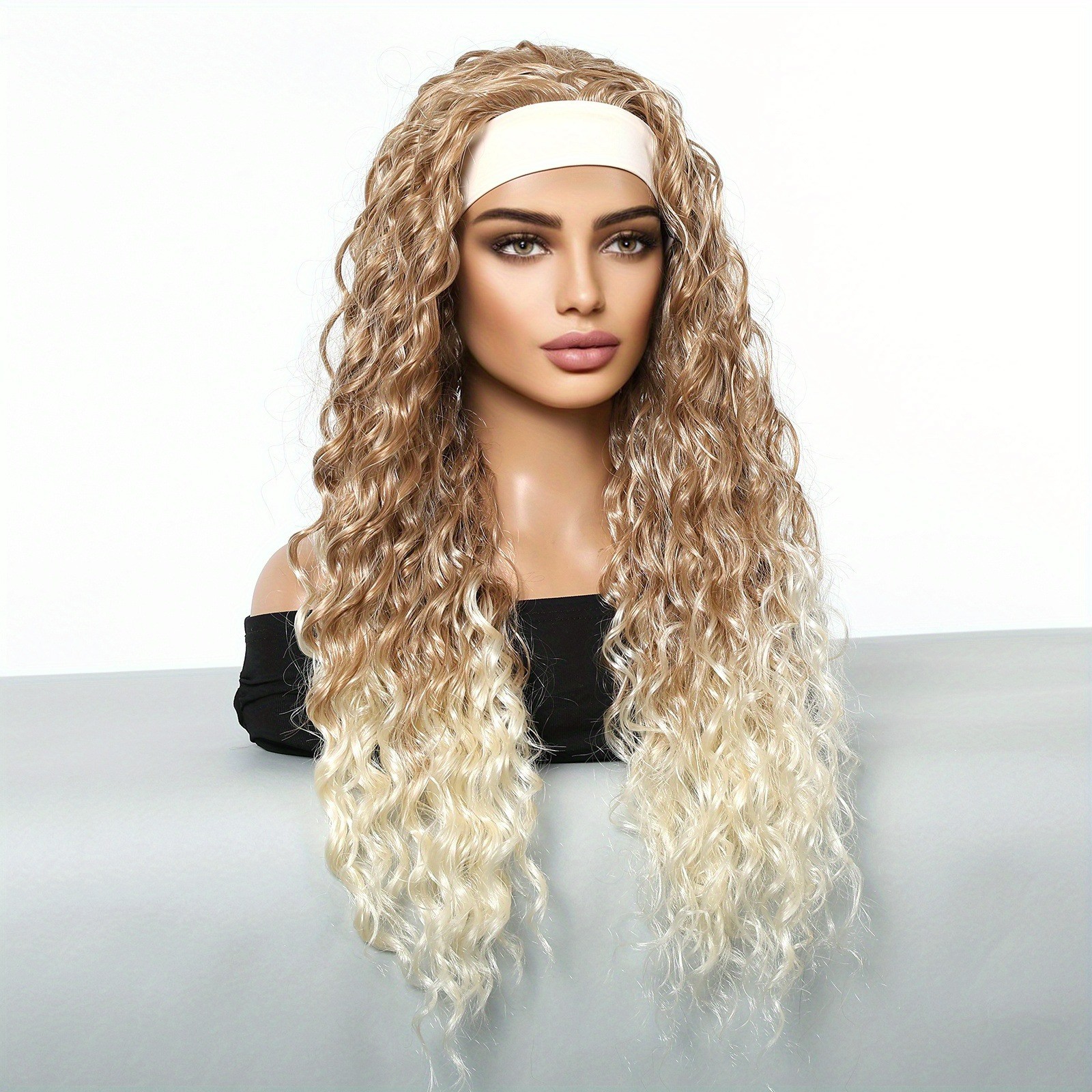 26″ Ombre Blonde Long Curly Headband Wig Synthetic Hair Costume Party Halloween