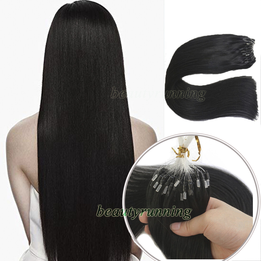 Micro Beads Loop Tip Human Hair Extensions Micro Ring Link Premium Remy Thick 1g