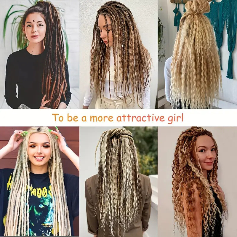 24inch Double Ended Dreadlocks Extensions 0.6cm Boho Curly Locs Synthetic Dreads