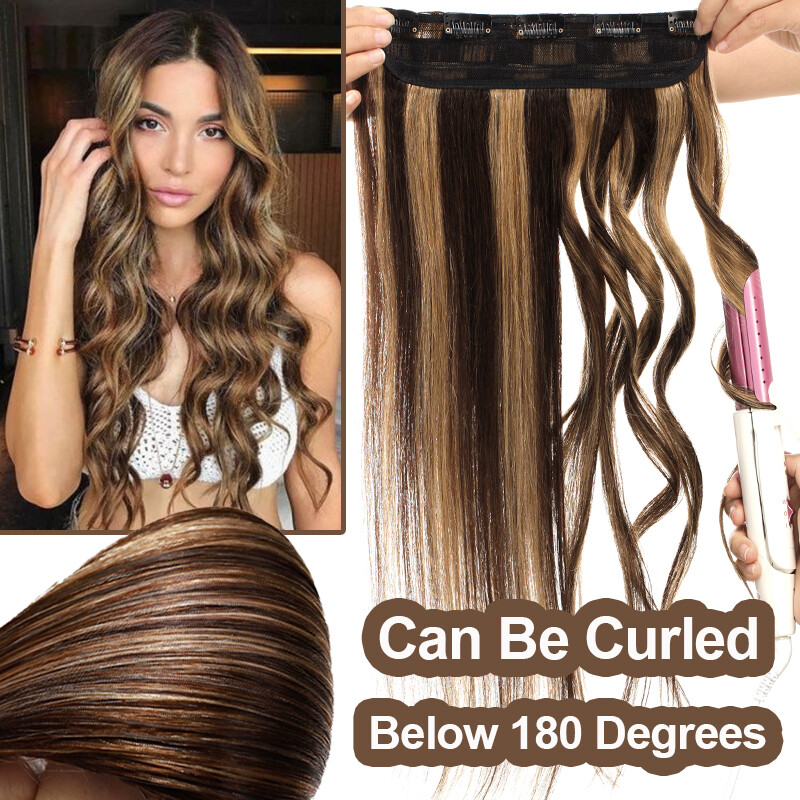 One Piece Thick Weft Clip in Real Remy Human Hair Extensions Full Head V-Shape